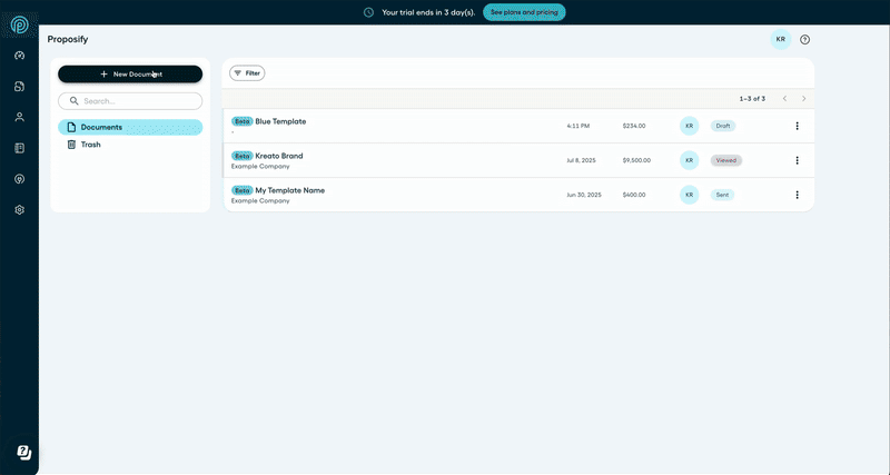 Proposify 3 being used to create, send, sign and track proposals