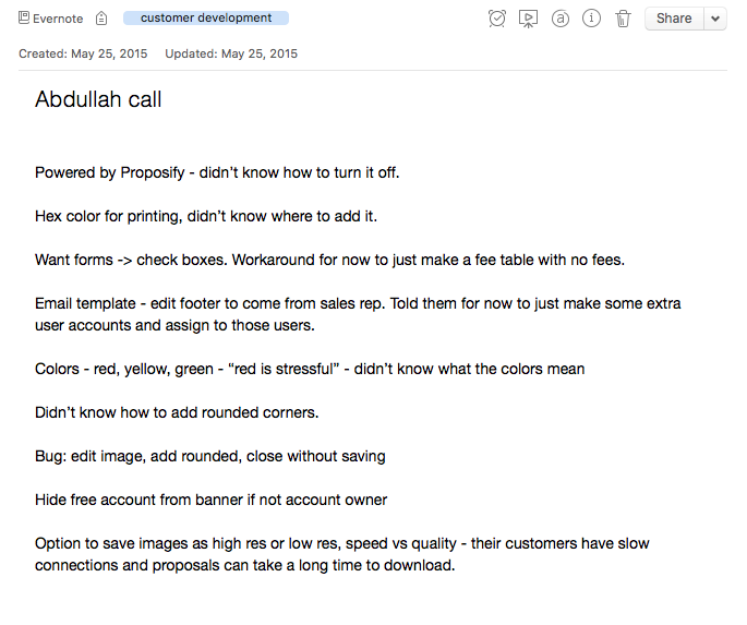 customer call notes example