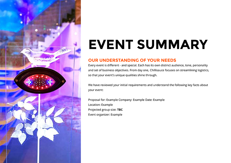 event proposal summary design example