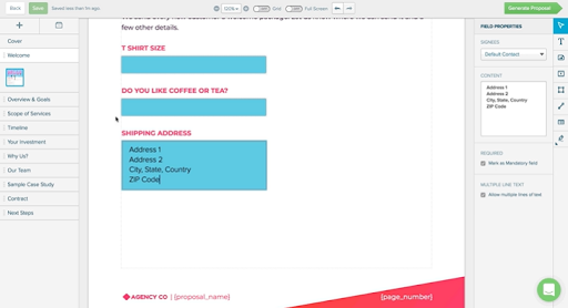 Proposals with client intake forms