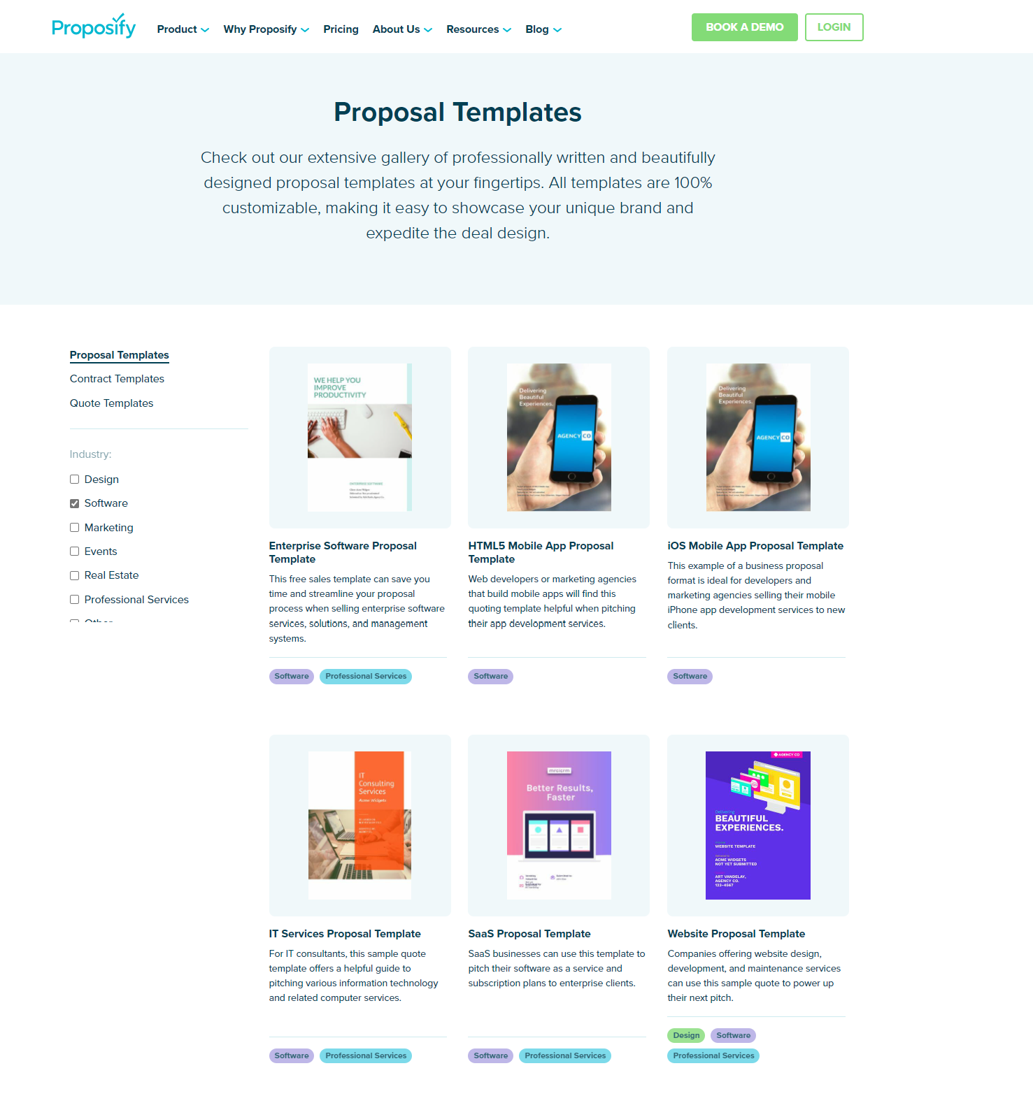 Proposify's proposal templates library