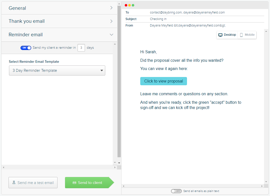 Send a document for e signature with Proposify