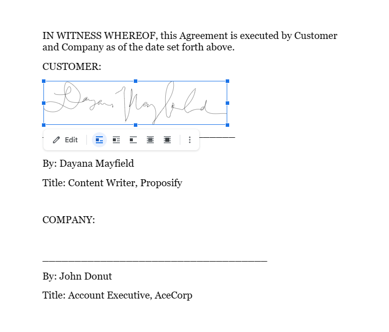 Resizing e signature in google docs