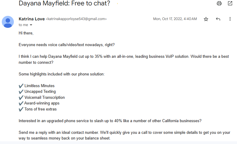 Example email