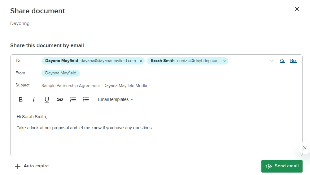 Share document for eSignature