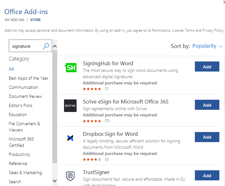 Microsoft Office add-ins