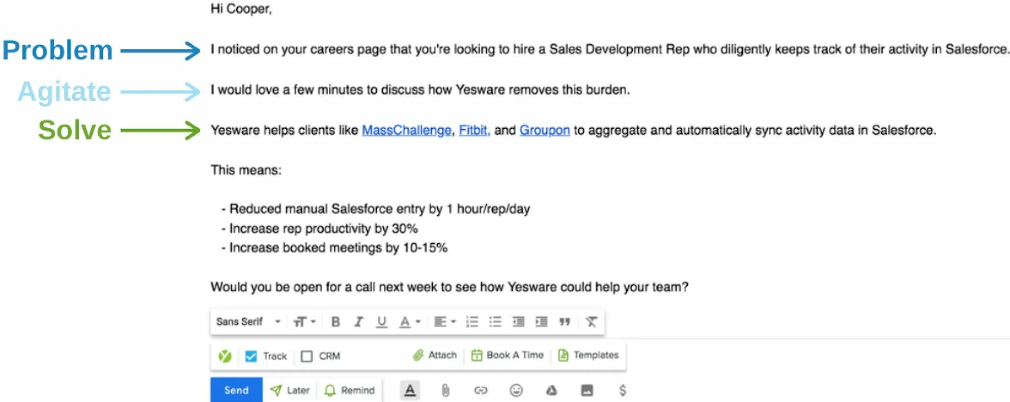 Example email for a career page trigger