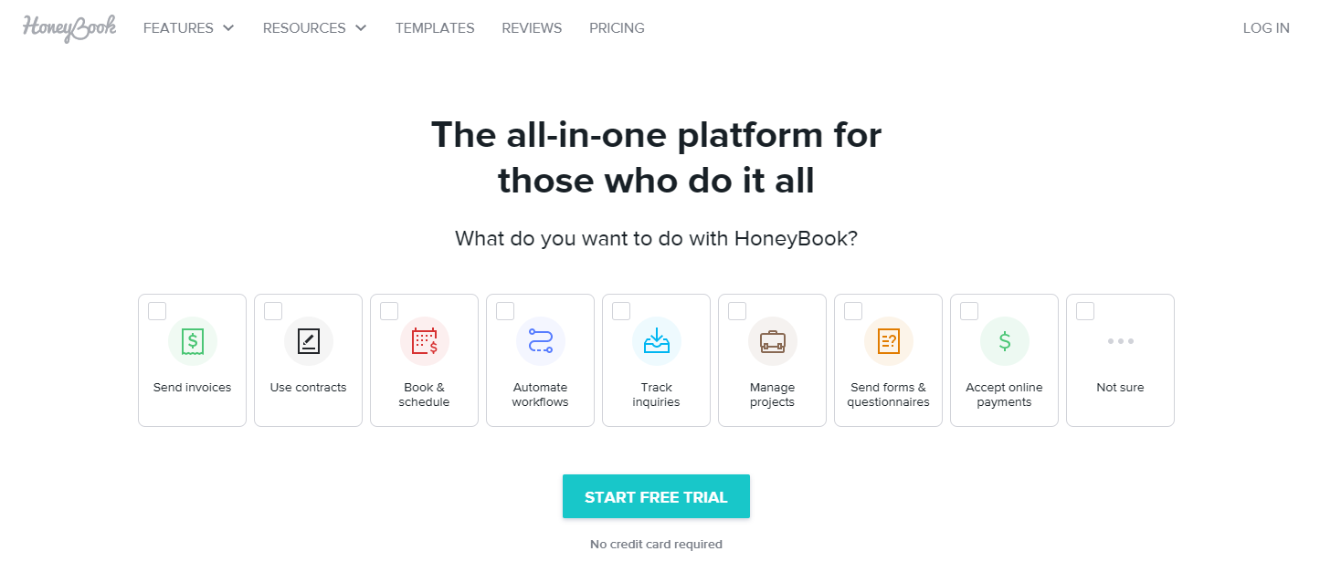 Screenshot of Honeybook a Pandadoc alternative