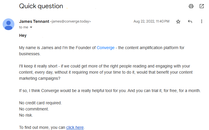 Example email for a free trial offer