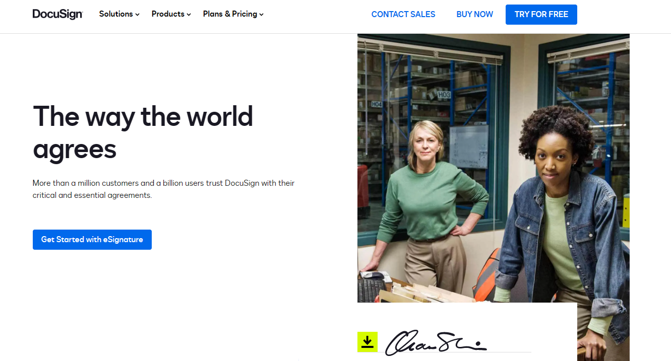 Screenshot of DocuSign a Pandadoc alternative