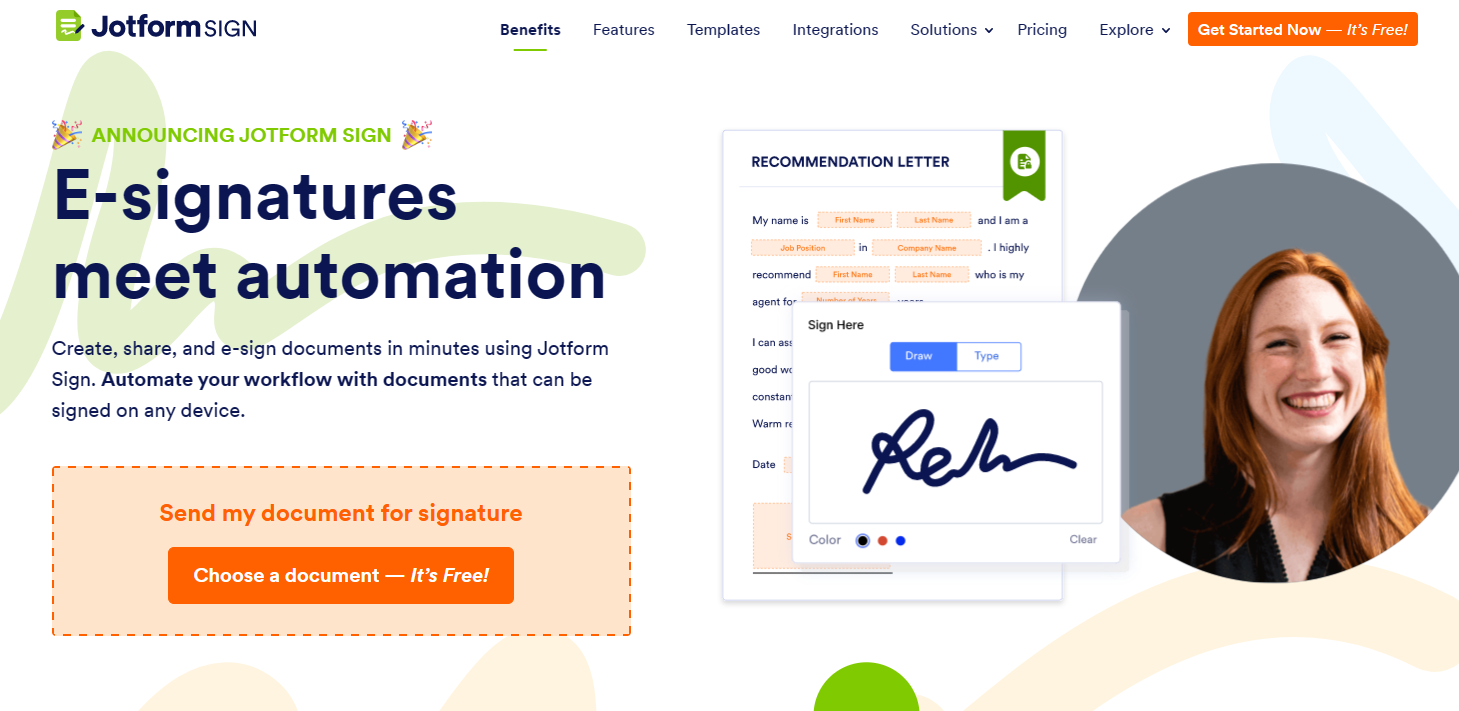 Screenshot of Jotform Sign a Pandadoc alternative
