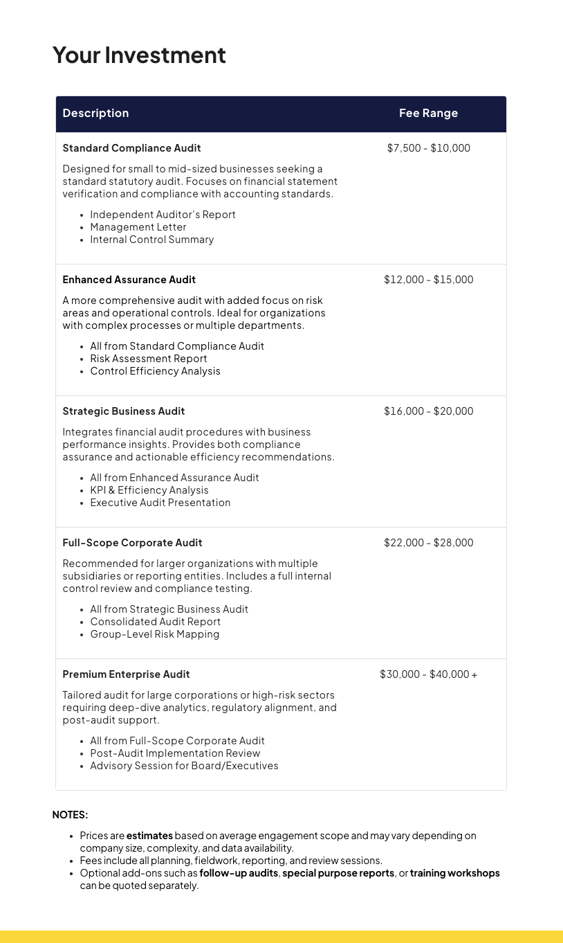 Business Audit Proposal Template