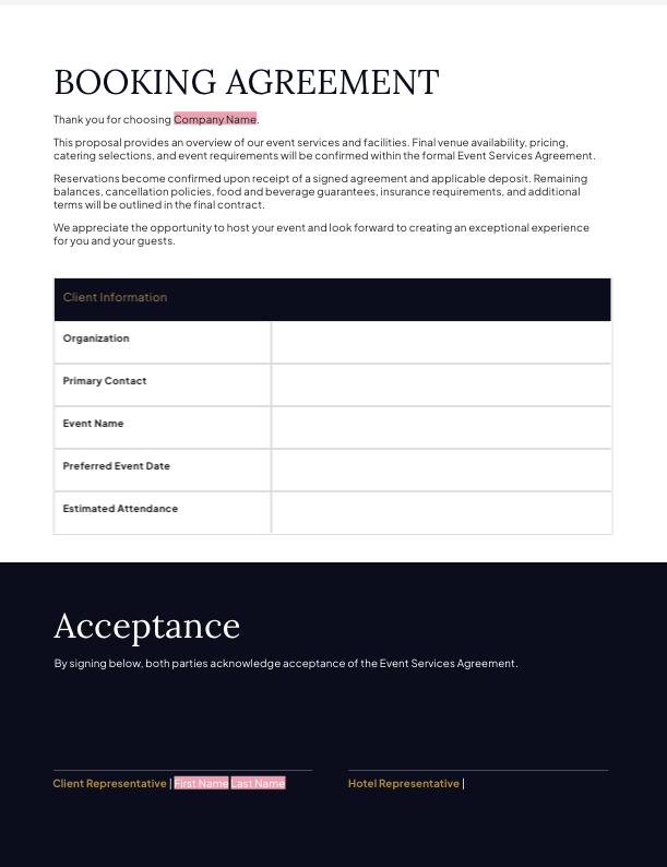 Hotel Event Venue Proposal Template